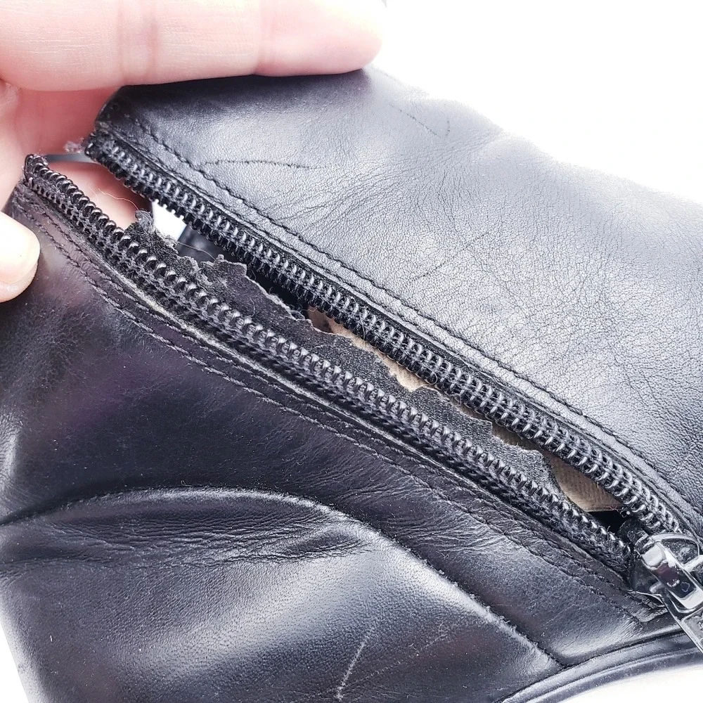 Vintage 90s y2k Bratz Black Leather Chunky Heel Square Toe‎ Punk Booties Size 8